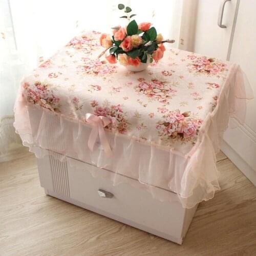 Pastoral Cloth Dust Cover Bedside Cabinet Sets Rectangular Table Dustproof Cover Wedding Lace Tablecloth Pink Flower Decoration