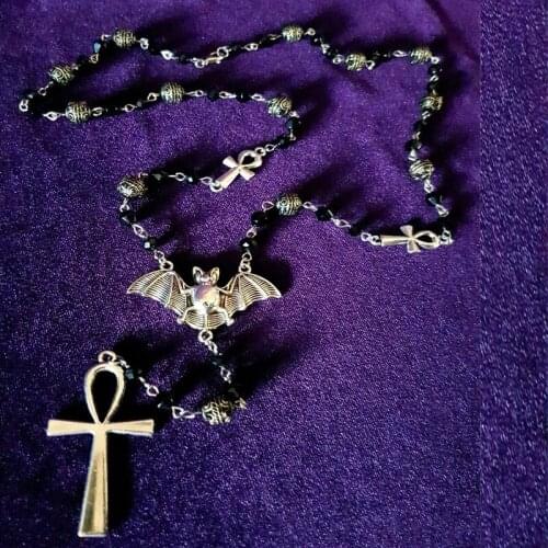 Vampire Bat Rosary - Occult vamp goth ankh beads bat gothic vampire vampiric Ankh necklace