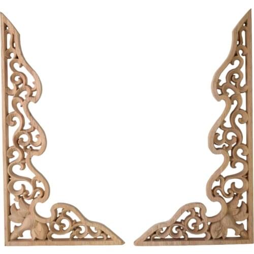 Vintage Wood Carved Corner Onlay Applique Frame Furniture Wall Unpainted for Home Cabinet Door Decoration Miniature Garden