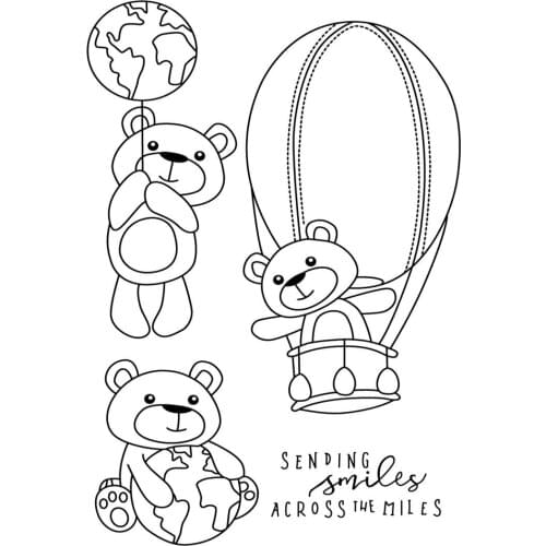 Hot Air Balloon Bear stamp Clear Stamp for Scrapbooking Transparent Silicone Rubber DIY Photo Album Decor A212