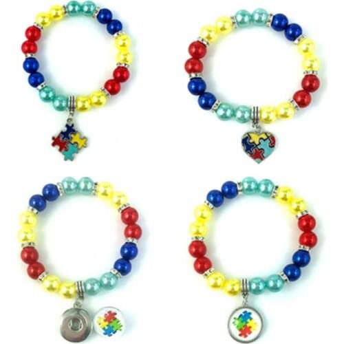 High Quality Enamel Autism Awareness Jigsaw Puzzle Piece Charm Elastic Bracelets & Bangle For Man Woman Jewelry
