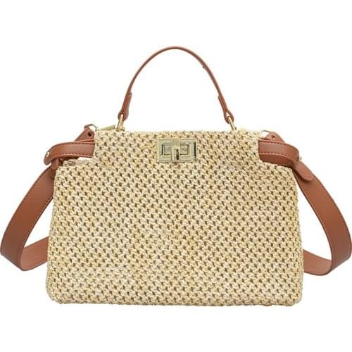 Summer Handmade Shoulder Bags for Women Capacity Causal Woven Basket Bolsa Tote Top Handle Handbags Simple Fashion Womens Bags