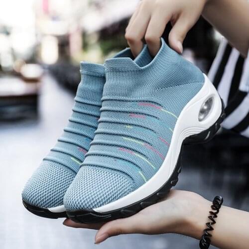 Women Platform Sneakers Elastic Fabric Breathable Casual Shoes for Women Anti-skid Trekking Sports Shoes