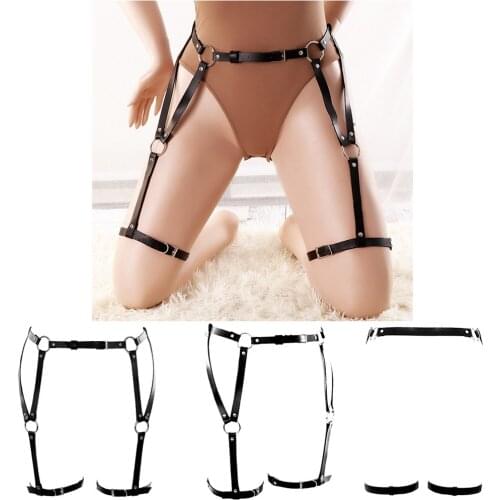 Goth Punk Carnival Leather Bondage Bra Erotic Lingerie Fetish Harness Women Stocking Waist Garters Straps Body Festival Rave