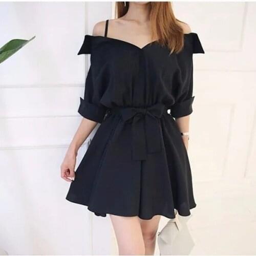 Lady Chiffon Deep V Neck Belt Short-sleeve Camisole Plus Size 4XL Party Dresses Black Gothic Slim Women Mini Dress 2021 Summer