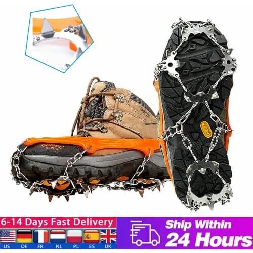 1Pair 18 Teeths Ice Snow Crampons Anti-Slip Climbing Gripper Shoe Cover Spike High-Strength Stainless Steel Cleats Dropshipping