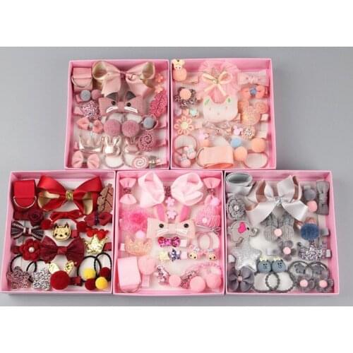 18Pcs/Set Children Hair Accessories Fashion Cute Fairy Hairpin Headband Sweet Girl Beautiful Colorful Bow Duckbill Clip Barrette