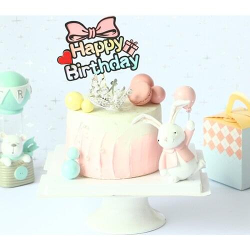 2020 INS Gift Box Happy Birthday Cake Topper Blue Pink Birthday Cupcake Topper Supplies for Baby Birthday Party Cake Decorations