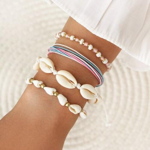 4 Pcs/Set Bohemian Shell Beads Bracelets for Women Handmade Weaving Bracelets Set Fashion Jewelry Accessories