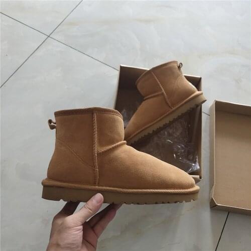 Australia Women fur Snow Boots 100% Genuine Cowhide Leather Ankle Boots Warm Winter Boots Woman Black shoes large size 34-44