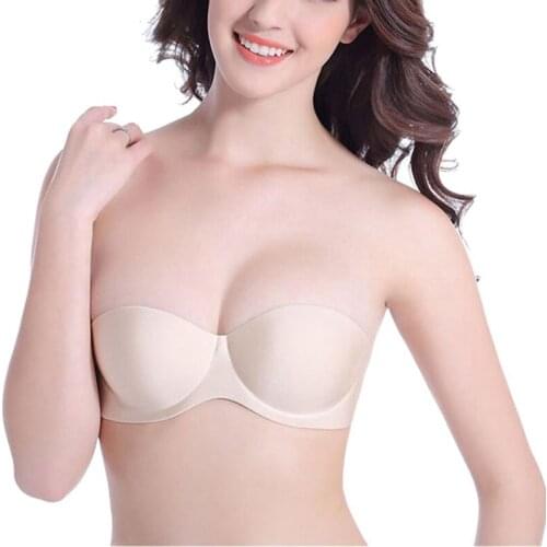 Women Sexy One-Piece Strapless Anti-Slip Gathered Bra Solid Color Push Up Seamless Invisible Brassiere Two Way To Wear