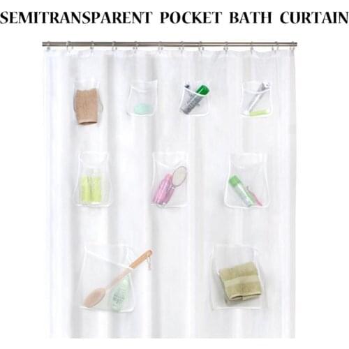 Phone Tablet Holder Shower Curtain Liner With Pockets Eco-Friendly EVA Quick-Dry Clear Curtain For Bathroom Shower Home Decor