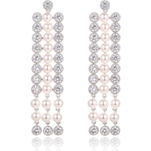 GrayBirds Like A Waterfall New Style AAA CZ And Pearl Jewelry Luxury Long Earring For Fashion Week Or Party Girls XYE051