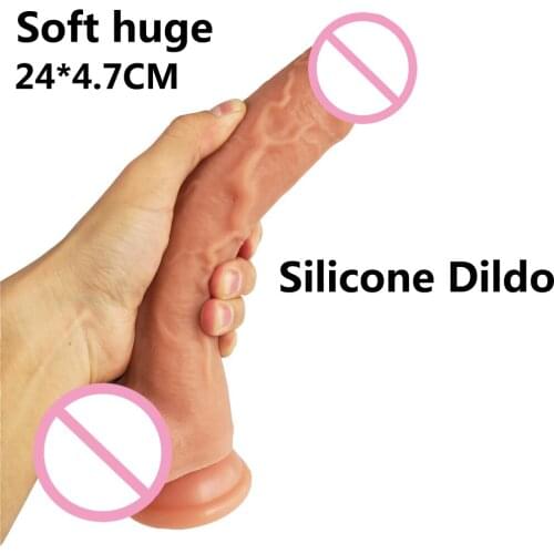 HOWOSEX 24*4.7cm double layer silicone realistic huge dildos soft large penis suction cup big dick sex toys for women masturbate