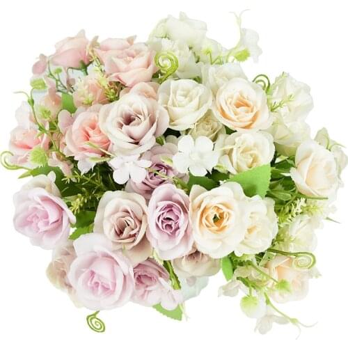 1bouquet Artificial Flower Silk Rose Flowers Wedding Decoration Home Party Fake Rose Flower DIY Scrapbook Supplies
