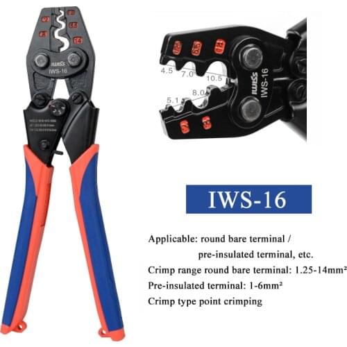 IWS-16 IWISS Ratchet Mult Crimper pliers Small bare terminal cold crimping UT OT SC C45 terminal for 1.25-16mm² AWG 22-6