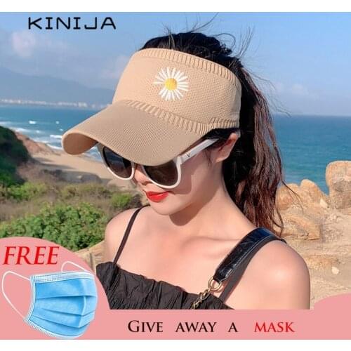 Summer Sports Daisy Sun Cap Women Adjustable Knitted Embroidery UV Protection Hat Top Empty Tennis Golf cycling Sunscreen Hat