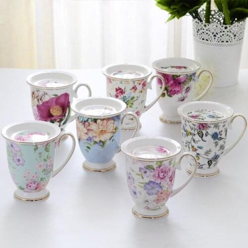 Classical Retro Bone china Mugs Large Capacity Ceramics Breakfast Milk Coffee Mug Pastoral Flower Tea Cup Home Office Drinkware