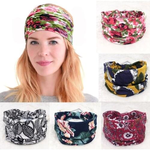Korean Soft Elastic Head Band Girl Bohemian Big Wide Cotton Headband for Women Printing Hair Accessories Sport Turban Hairbands