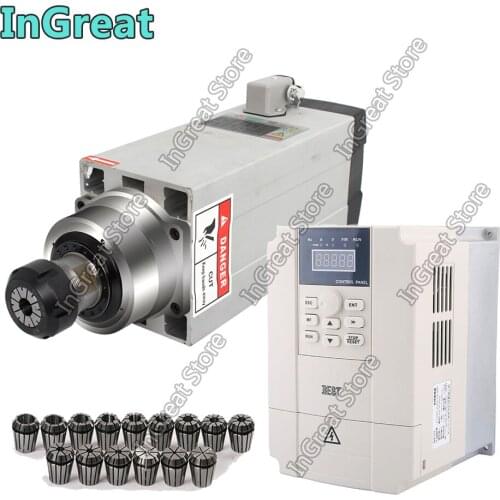 2.2KW 3HP 220V ER25 18000RPM 300Hz 10A Square AC Spindle Motor Fan Air Cooled & VFD Inverter & ER20 Collets CNC Router