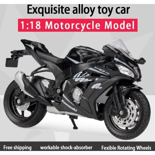 Welly 1:18 Kawwasaki Ninja ZX10R Alloy Diecast Motorcycle Model Workable Shork-Absorber Toy For Children Gifts Toy Collection