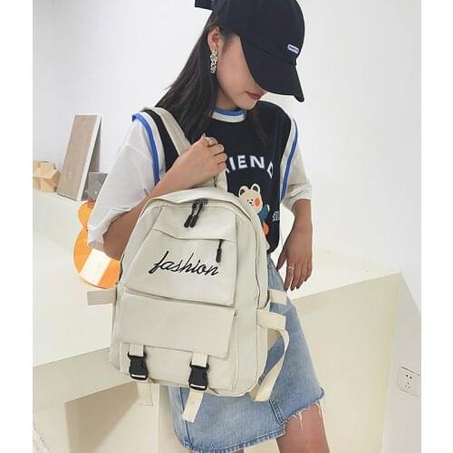 Fashion Travel Backpack Simple Hanging Buckle Men Bag Korean Brand Multi-pocket Bag Girl Middle School Student Canvas School Bag