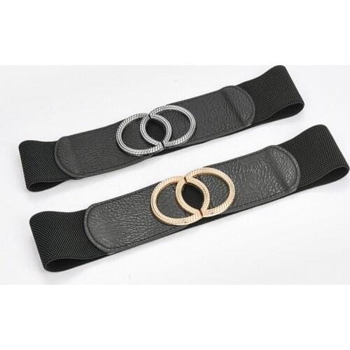 Fashion Womens Elastic Waist Cover Retro Versatile Suit with Waist Closing Crescent Button Decoration Wide Belt Black Sweater