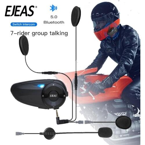 EJEAS Quick7 Bluetooth5.0 Motorcycle Helmet Headset Intercom Upto 7 Riders Waterproof Wireless Interphone Headsets with FM Radio