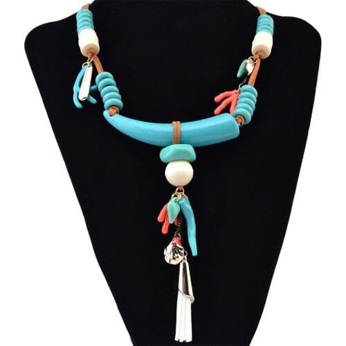 Bohemian Popular Design Ethic Tassel pendant Necklace with Green Stone Resin Good quality Fast delivery Handmade Jewelry