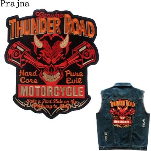 Prajna Hell Devil Punk Patch Embroidered Biker Patches For Clothing Large Skull Motorcycle Club Biker Patch For Jacket DIY Badge