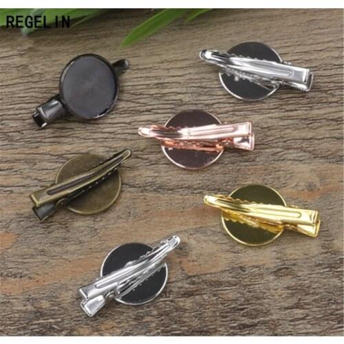 REGELIN Hair Jewelry Settings Cabochon Base Blank Bezel Trays 18mm Cabochon Cameo 10pcs/lot DIY Alligator Clip Base Accessories