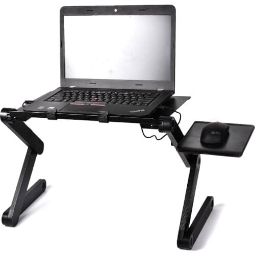 Adjustable Laptop Desk Stand Portable Aluminum Lapdesk for Bed Sofa PC Notebook Black Table Desk with Mouse Pad Home Furniture
