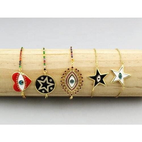 Adjustable 10pcs/lot Fashion enamel charm bracelet,rainbow cz micro pave chain with enamel charm bracelet,handmade jewelry