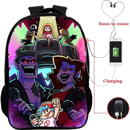 Friday Night Funkin Backpacks Boys Girls School Bags 16 Inch 3d Friday Night Funkin School Bagpack Teengaer Usb Charging Mochila