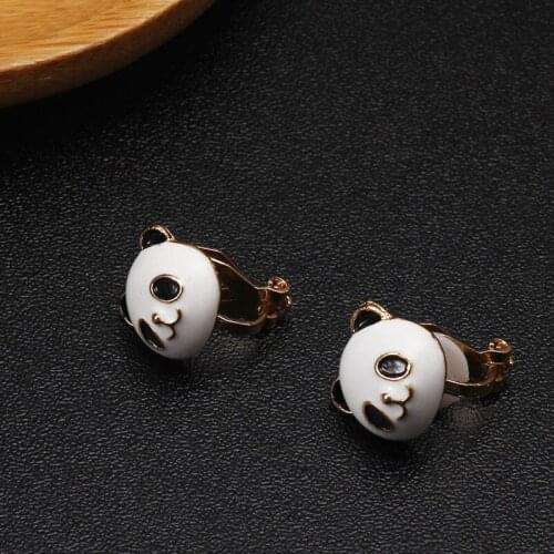 Cute Panda Clip Earrings For Kids Without Piercing Ears Earings With Soft Backs Vintage Animal Clip On Earrings For Girl Jewelry