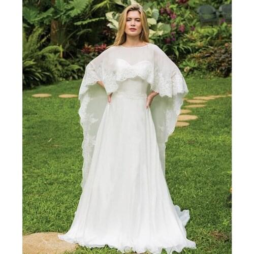 Wedding Boleros White Beige Wedding Cape Lace Edge Embroidered Cloak Wedding Bridal Long Shawls For Elegant Wedding Accessories