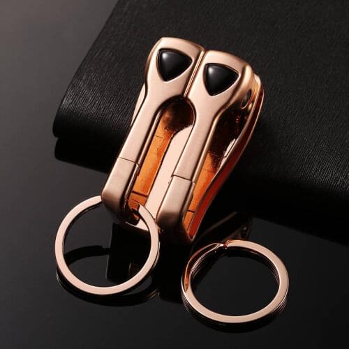 High-end Car Keychain Double Ring Metal Men Auto Keyring Key Ring for Volvo Mazda Vespa SEAT SAAB Mitsubishi Jeep Tesla Subaru