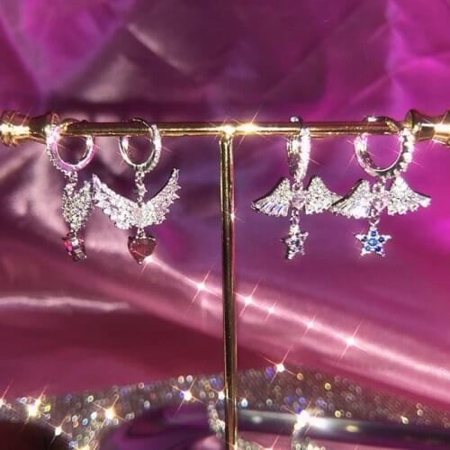 Y2k Jewelry Heart Wings Earrings for Women Metal Handmade Fashion Vintage Star Crystal Earrings Charms 90s Aesthetic Gifts New