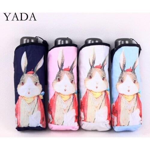 YADA 2020 Ins Cartoon Rabbit Pattern 5-Folding Rainy Mini Pocket Umbrella For Women Anti-UV Small Parasol DIY Umbrellas YD200313