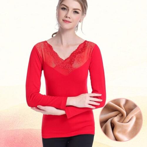 Velvet warm long johns women collar V based personal spring autumn winter thermos clothing thickened thermal underwear female