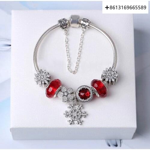 Fashion Pandoras Charm Silver 925 Original Copy 1:1, DIY Female Snowflake Crystal Bead Bracelet Jewelry Gift