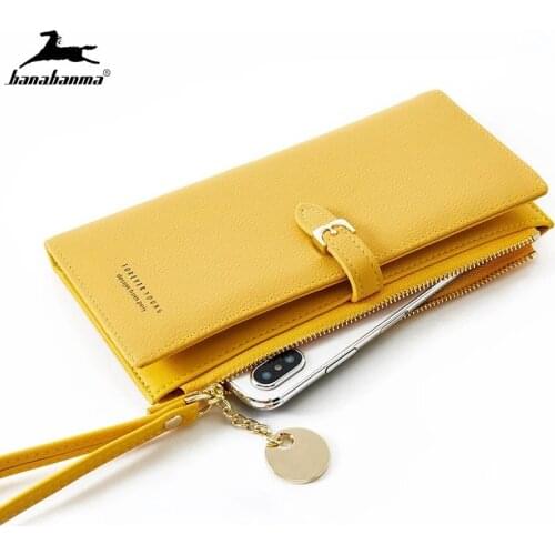 Wallet Purse Women Clutch Bag Wristlet Yellow Solid Leather Women Envelope Zip Luxury Brand Evening Bag Female Torebki Damskie