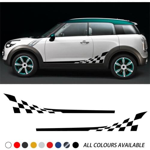 2pieces Checkerboard Checkered Flag Door Side Stripes Decal Stickers for Mini Cooper R56 R50 R52 R53 F56 R60 Countryman Accessor