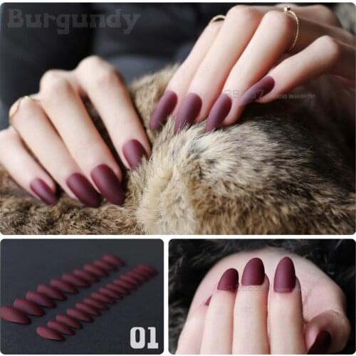 New fashion Burgundy mountain peak personality Designs Matte False nails 24pcs Full Nail Tips Girls decorating Vampire color