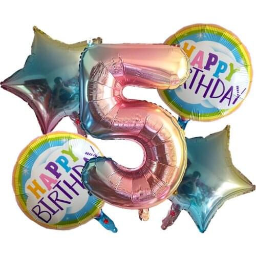 5Pcs 30 inch Number Balloon Rainbow Happy Birthday Foil Balloons 1 2 3 4 5 6 7 8 9st Childrens day Birthday Party Decor toy