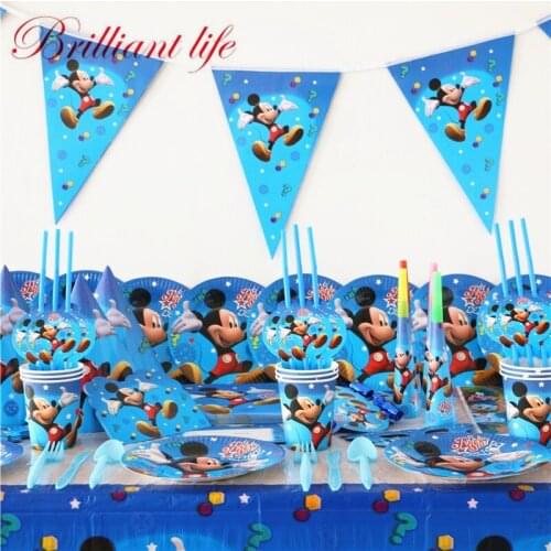 99pcs Disney Mickey Mouse Theme Boy Birthday Party Decorations Disposable Cup Plate Gift Bag Napkin Banner Blowout Tableware