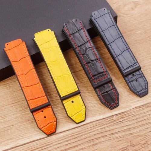 Watch Accessories 25mm19 * 19mm Leather Rubber Strap For Hublot Strap Butterfly Buckle Free Tools Mens Watch Strap
