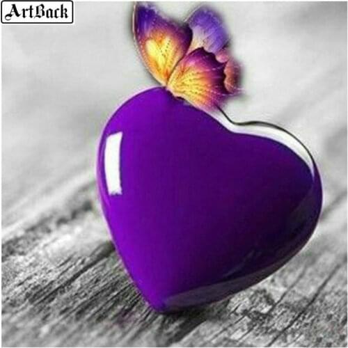5d diy diamond painting purple heart butterfly picture full square drill diamond embroidery 3d diamond mosaic wall sticker