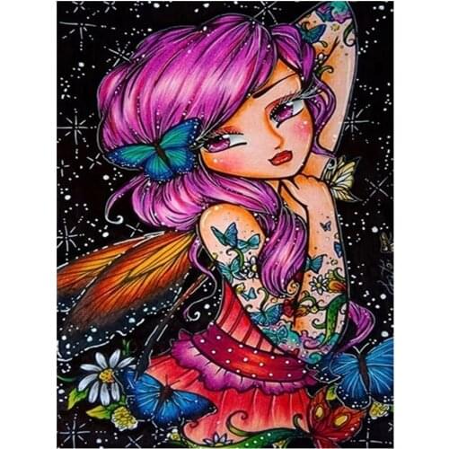Diamond painting butterfly elf girl 5d art diy cross stitch cartoon modern decorative full square round diamond mosaic A478