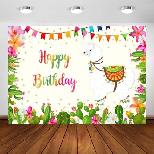 Alpaca Cactus Birthday Party Decorations Backdrop Mexican Themed Llama Party Photo Booth Background for Photography